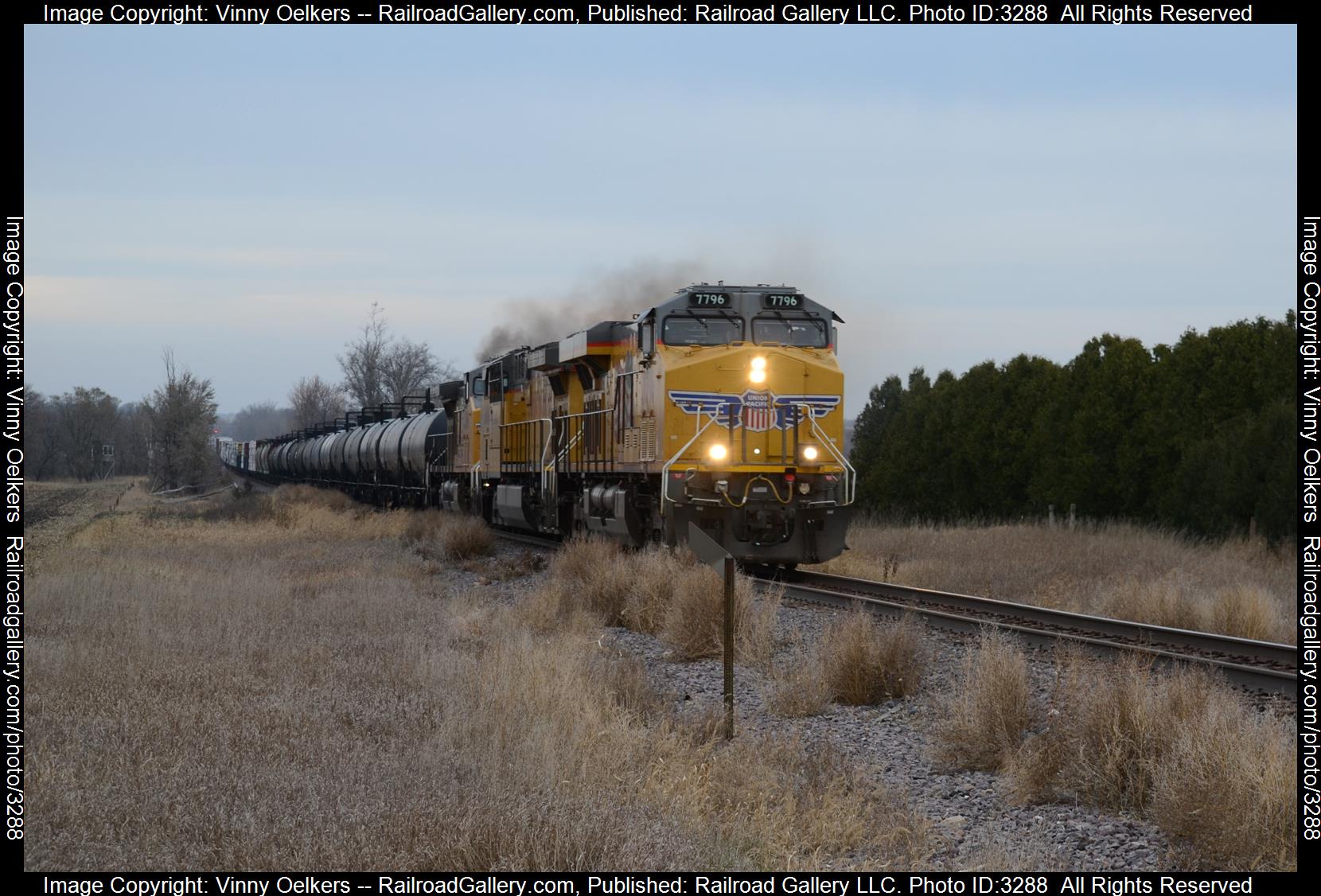 UP 7796 is a class Unknown and  is pictured in Rockwell , IA, United States.  This was taken along the Mason City Subdivision  on the Union Pacific Railroad. Photo Copyright: Vinny Oelkers uploaded to Railroad Gallery on 04/13/2024. This photograph of UP 7796 was taken on Thursday, November 16, 2023. All Rights Reserved. 